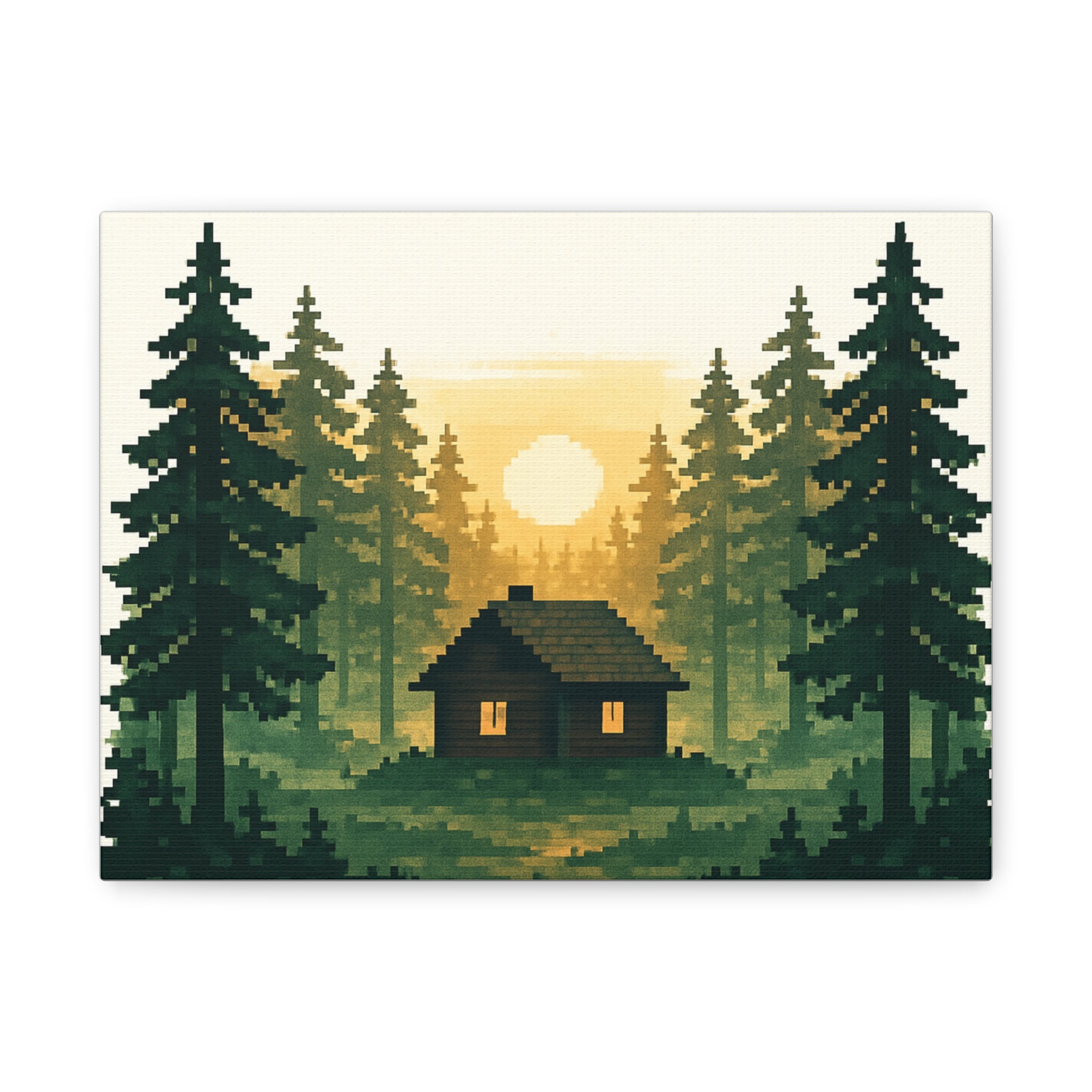 Pixelated Forest Sunrise Canvas Art