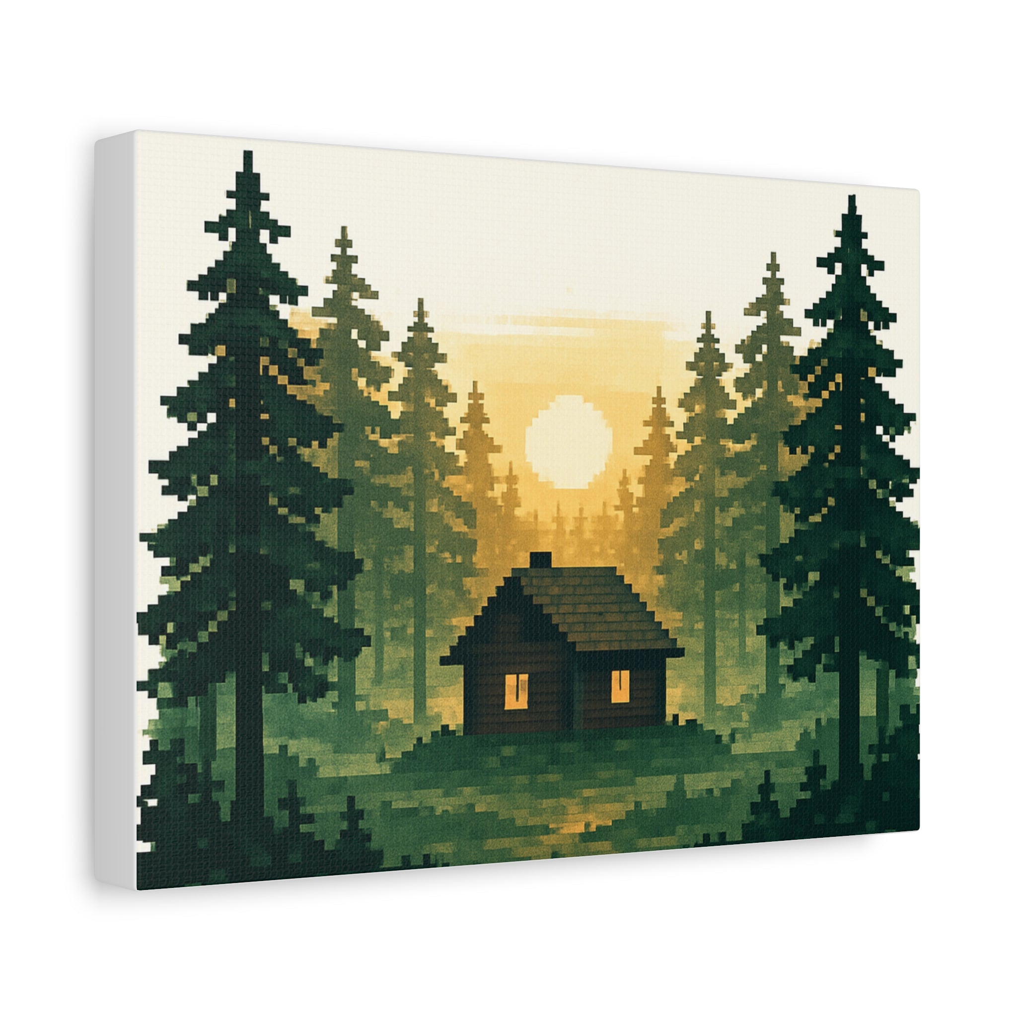 Pixelated Forest Sunrise Canvas Art