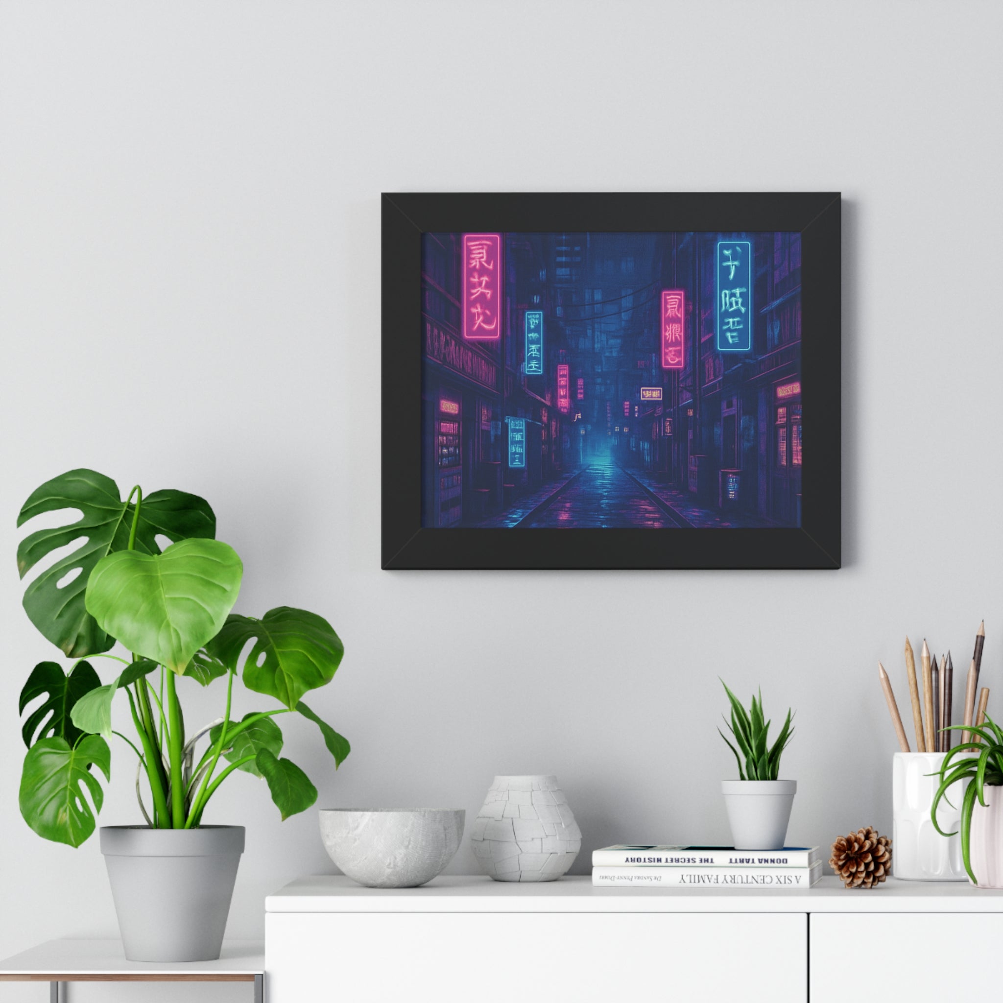 Neon Cityscape Framed Poster - Urban Aesthetic Wall Art