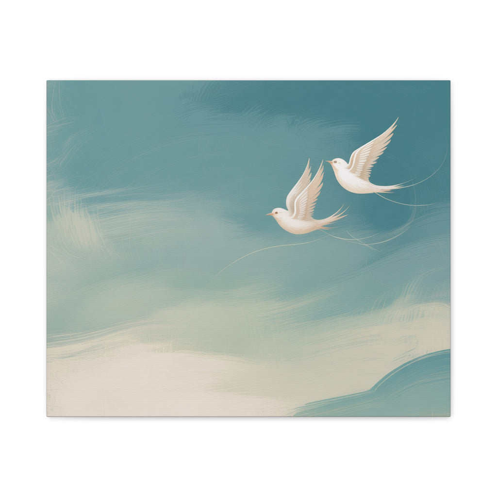 Soaring Doves Matte Canvas Print — Serene Coastal Wall Art