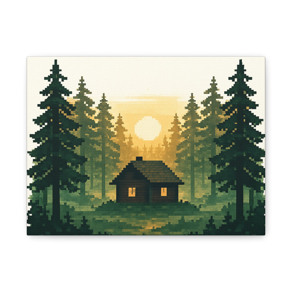 Pixelated Forest Sunrise Canvas Art