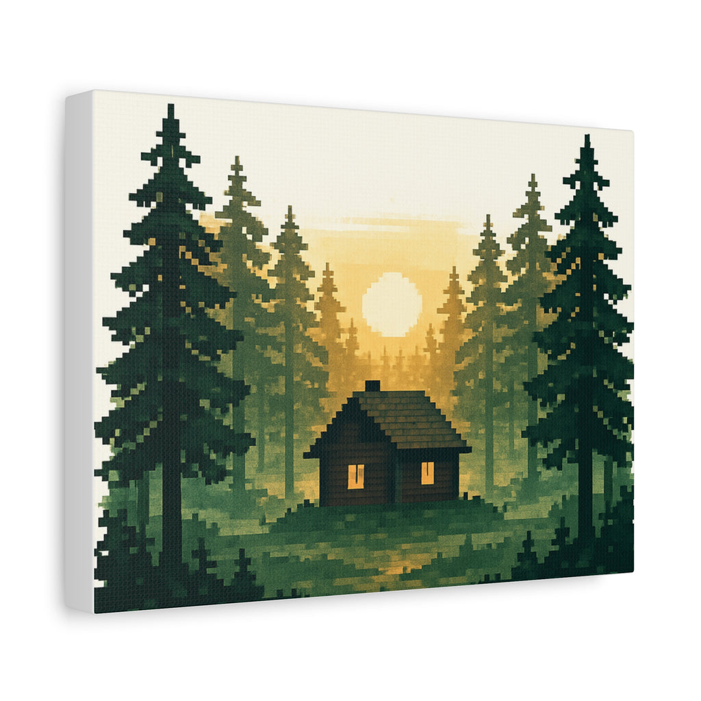 Pixelated Forest Sunrise Canvas Art