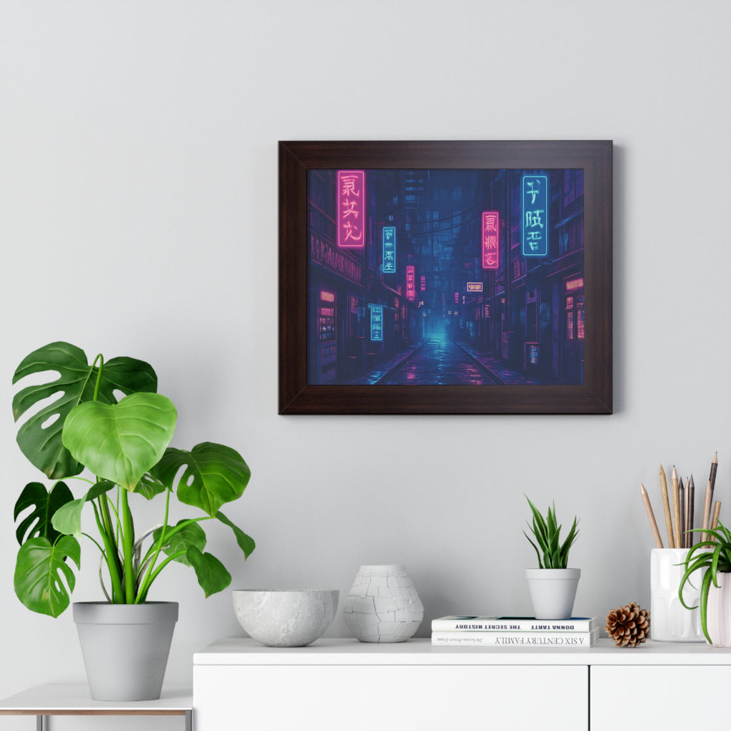 Neon Cityscape Framed Poster - Urban Aesthetic Wall Art