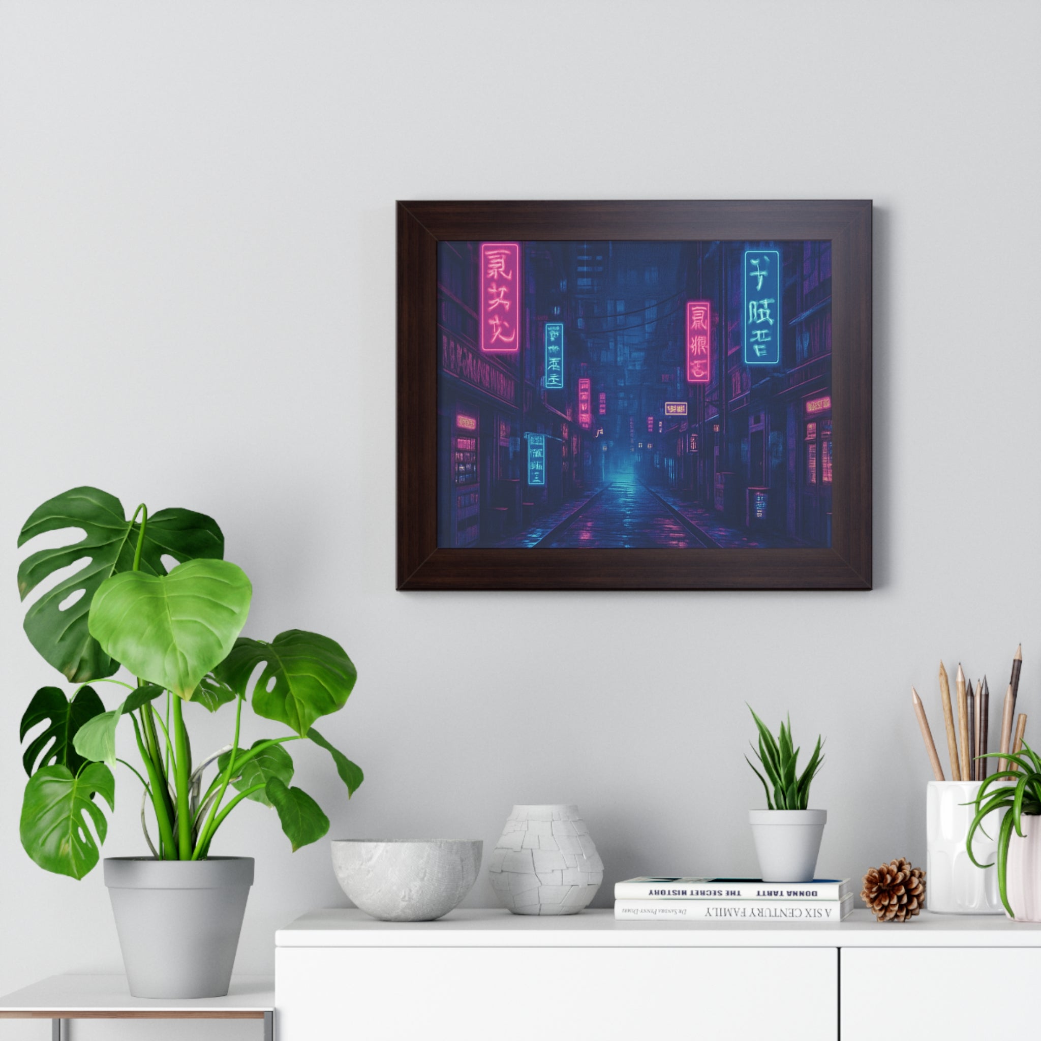 Neon Cityscape Framed Poster - Urban Aesthetic Wall Art