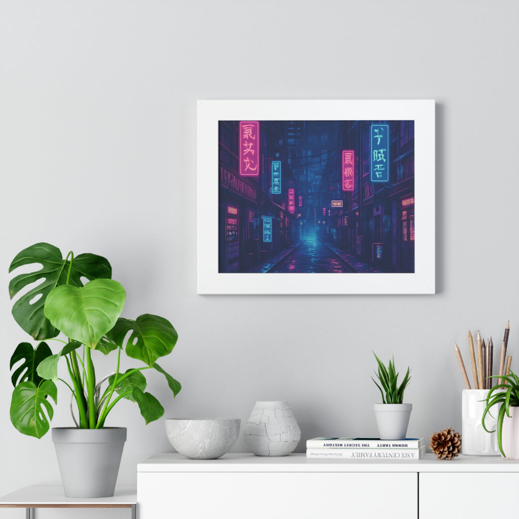 Neon Cityscape Framed Poster - Urban Aesthetic Wall Art
