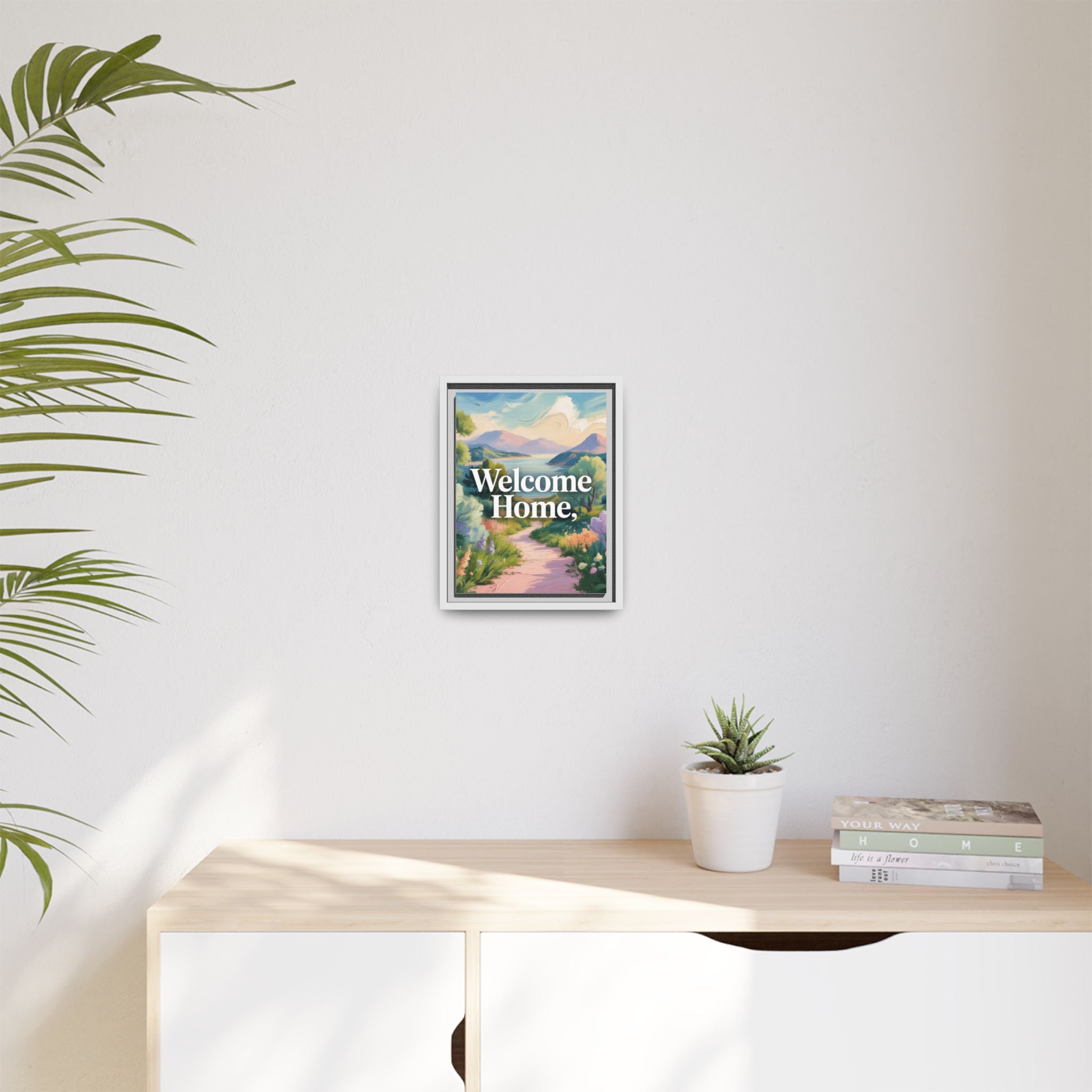 Welcome Home Framed Canvas Art — Scenic Matte Wall Decor