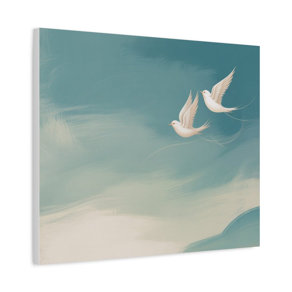 Soaring Doves Matte Canvas Print — Serene Coastal Wall Art