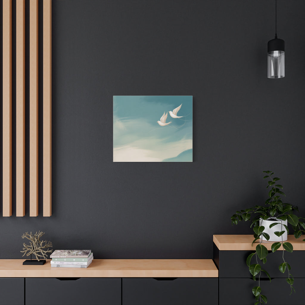Soaring Doves Matte Canvas Print — Serene Coastal Wall Art