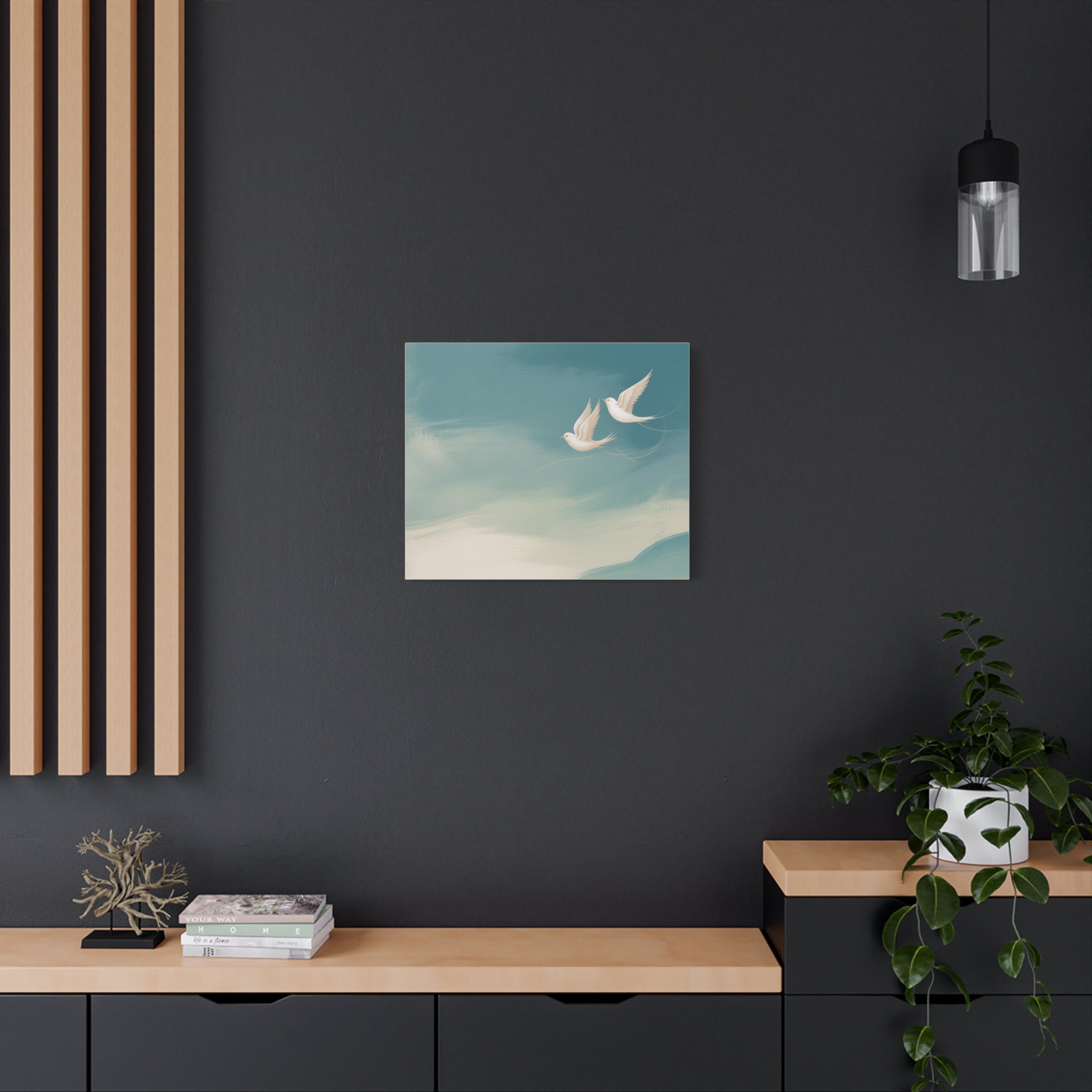 Soaring Doves Matte Canvas Print — Serene Coastal Wall Art
